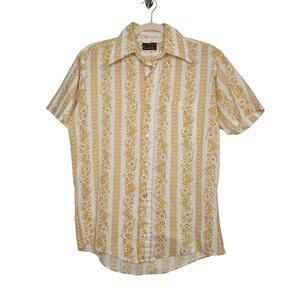 Vintage 70s Hippie Groovy Short Sleeve Button Shirt Flowers Rockabilly